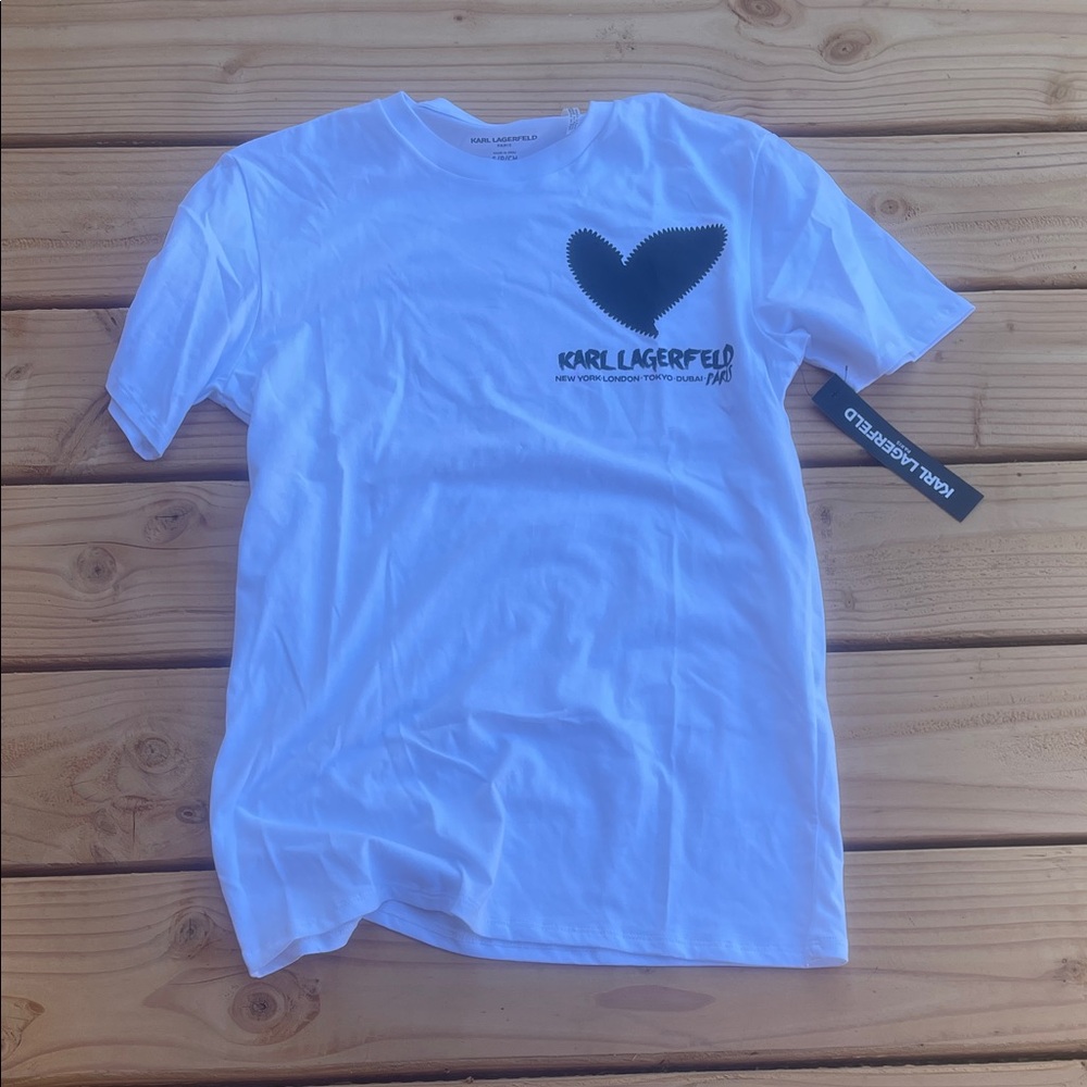 Karl Lagerfeld White Tee with Black Heart Graphic